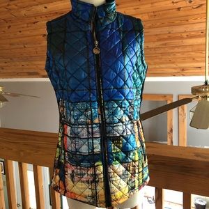 Dolcezza Colorful Print Puffer Vest with Pockets